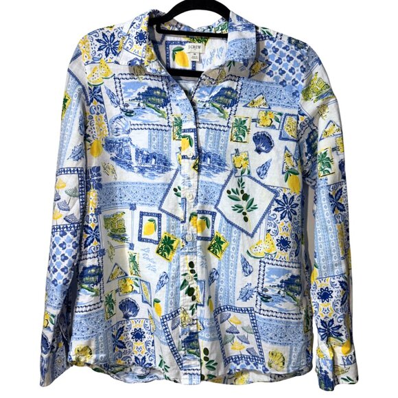 J.Crew “La Dolce Vita” Lemon Print Long Sleeve Linen Button Up Shirt – Size M - Picture 1 of 11